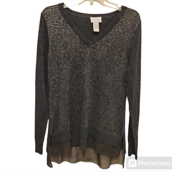 Soft Surroundings High Low Shimmer Gold Black Sweater Size Medium - Picture 1 of 8